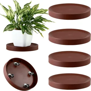 4 Packs Plant Caddy with Hidden Wheels 11.5 Inch Rolling Plant Stand Heavy Duty Plant Dolly with Casters Indoor and Outdoor Plants Plant Roller Base Large Plant Cart Pot Saucers with Wheels, Brown