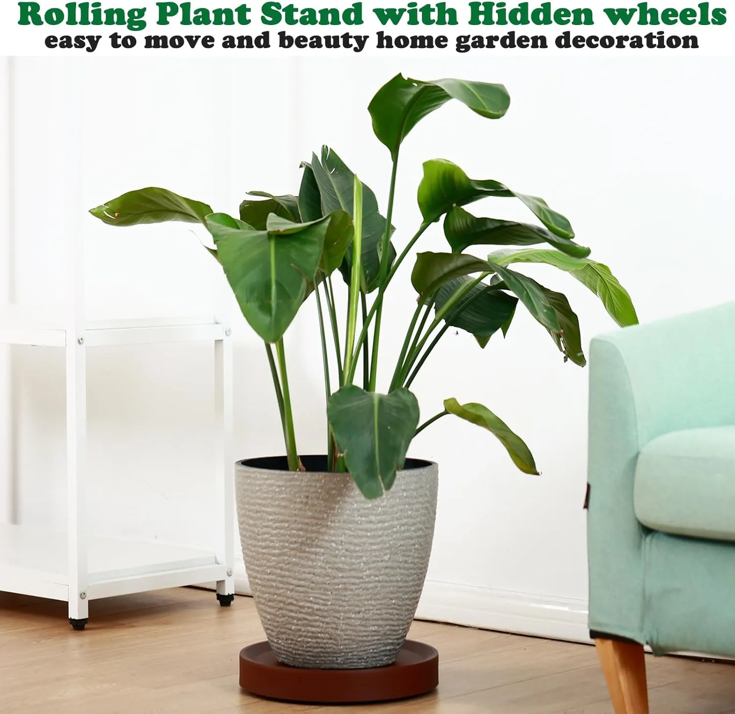 4 Packs Plant Caddy with Hidden Wheels 11.5 Inch Rolling Plant Stand Heavy Duty Plant Dolly with Casters Indoor and Outdoor Plants Plant Roller Base Large Plant Cart Pot Saucers with Wheels, Brown