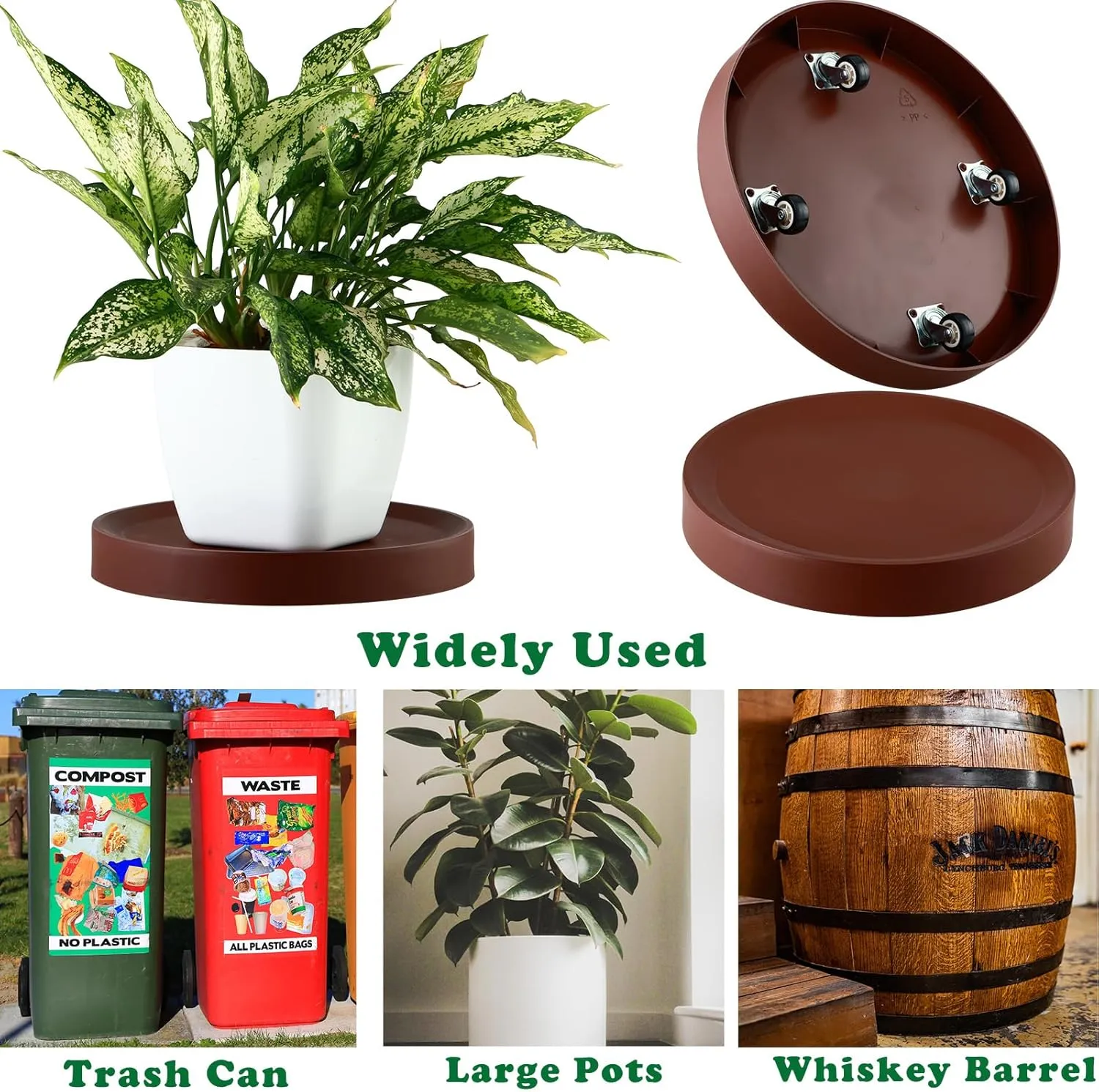 4 Packs Plant Caddy with Hidden Wheels 11.5 Inch Rolling Plant Stand Heavy Duty Plant Dolly with Casters Indoor and Outdoor Plants Plant Roller Base Large Plant Cart Pot Saucers with Wheels, Brown