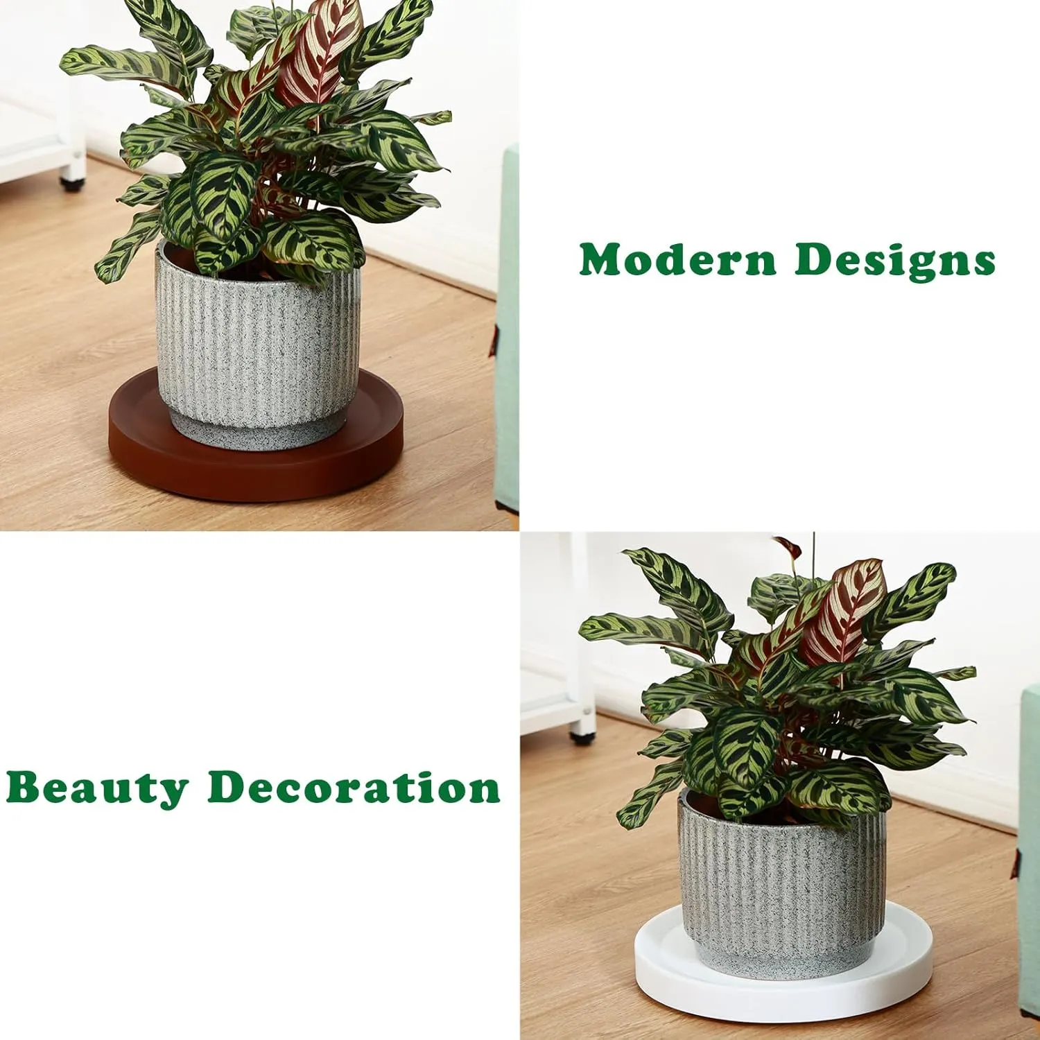 4 Packs Plant Caddy with Hidden Wheels 11.5 Inch Rolling Plant Stand Heavy Duty Plant Dolly with Casters Indoor and Outdoor Plants Plant Roller Base Large Plant Cart Pot Saucers with Wheels, Brown
