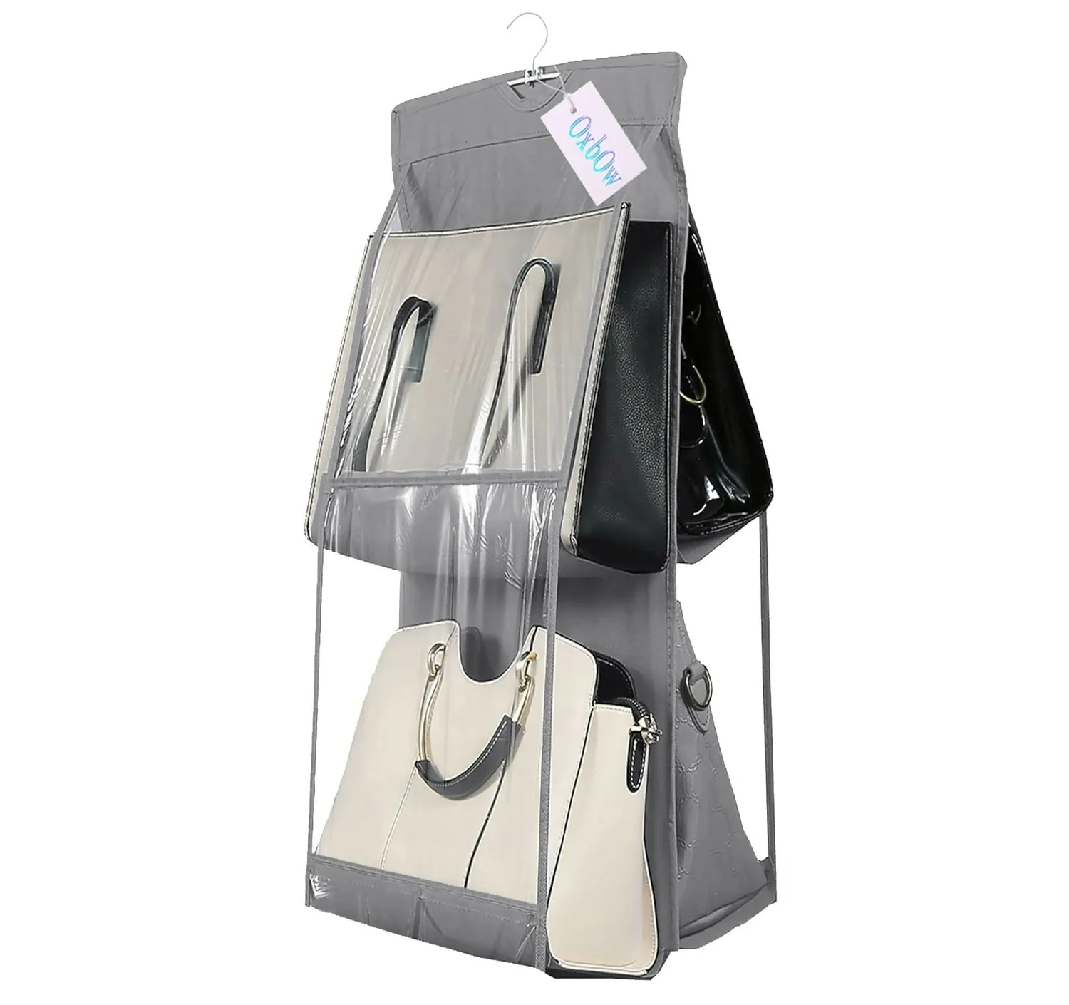 4-Pocket Foldable Hanging Handbag Organizer for Women (Grey, 75x35x35cm)
