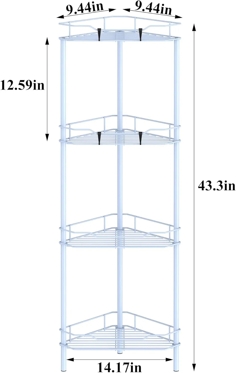 4 Tier Floor Standing Corner Shower Caddy Organizer Shelf with Hooks, Bathroom Shelves Stand Rack, Blue