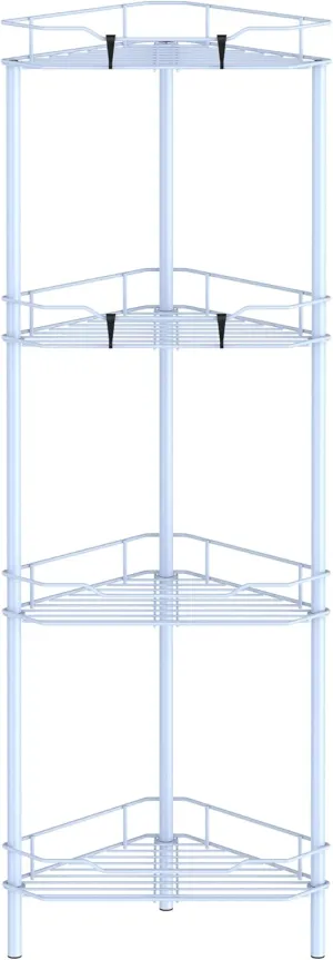 4 Tier Floor Standing Corner Shower Caddy Organizer Shelf with Hooks, Bathroom Shelves Stand Rack, Blue