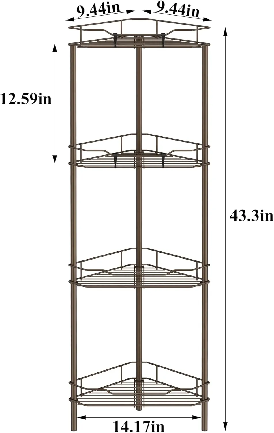 4 Tier Floor Standing Corner Shower Caddy Organizer Shelf with Hooks, Bathroom Shelves Stand Rack, Bronze