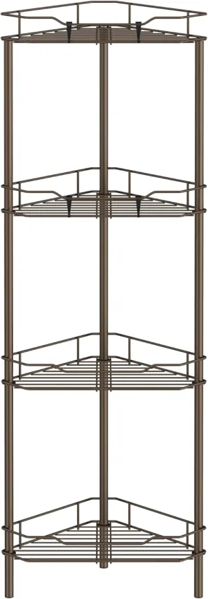 4 Tier Floor Standing Corner Shower Caddy Organizer Shelf with Hooks, Bathroom Shelves Stand Rack, Bronze