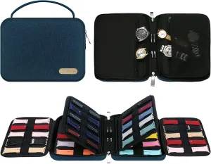 40 Watch Bands Storage Bag, Nylon Spill-resistant Watch Band Organizer Bag Carrying Case Travel Watch Straps Carrying Bag Pouch Compatible with Apple Watch Bands, Watch Band Pin, Cable-Blue
