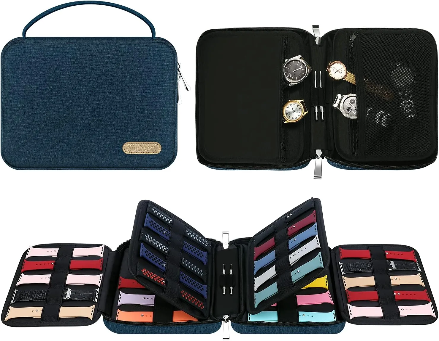 40 Watch Bands Storage Bag, Nylon Spill-resistant Watch Band Organizer Bag Carrying Case Travel Watch Straps Carrying Bag Pouch Compatible with Apple Watch Bands, Watch Band Pin, Cable-Blue