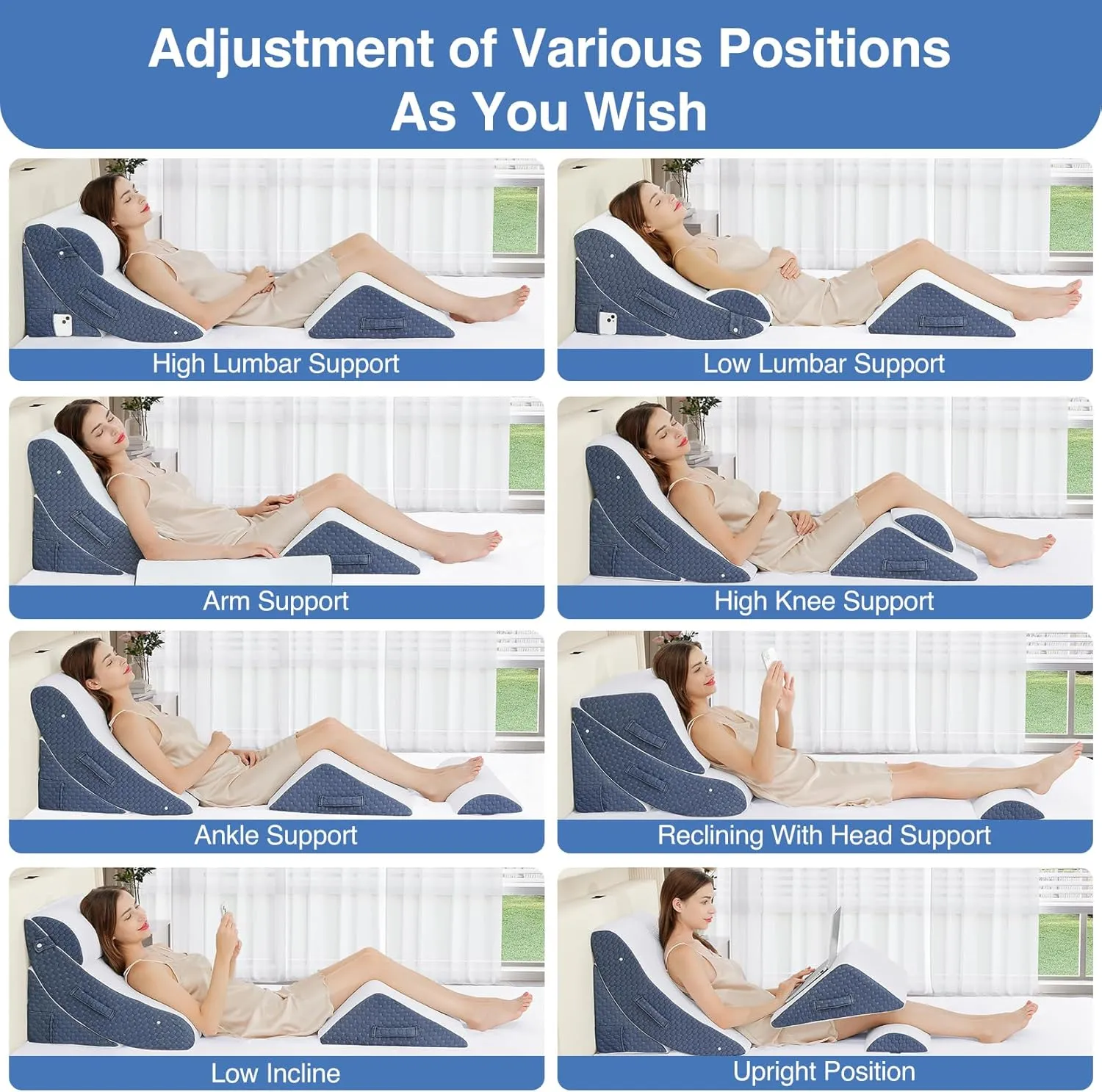 4Pcs Orthopedic Bed Wedge Pillow Set for Post Surgery, Gel-Infused Memory Foam Layer Wedge Pillow for Sleep Apnea, Leg, Knee, Back, and Arm Support, Sit up Pillow for Bed