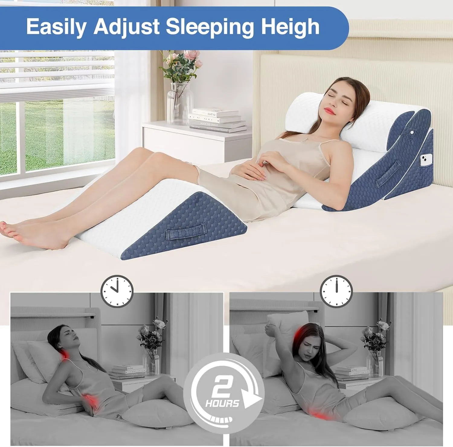 4Pcs Orthopedic Bed Wedge Pillow Set for Post Surgery, Gel-Infused Memory Foam Layer Wedge Pillow for Sleep Apnea, Leg, Knee, Back, and Arm Support, Sit up Pillow for Bed