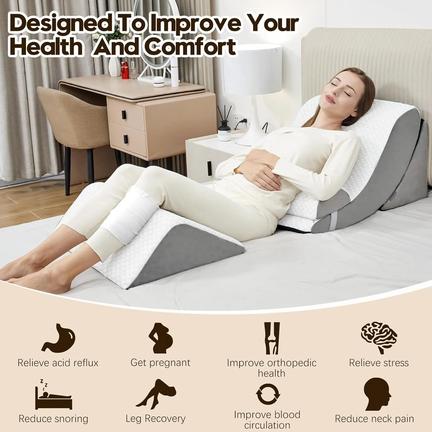 4pcs Wedge Pillow Set,Wedge Pillows for Back Pain Relief and Leg Pain,Wedge Pillow for Acid Reflux Relief and Anti-snoring.