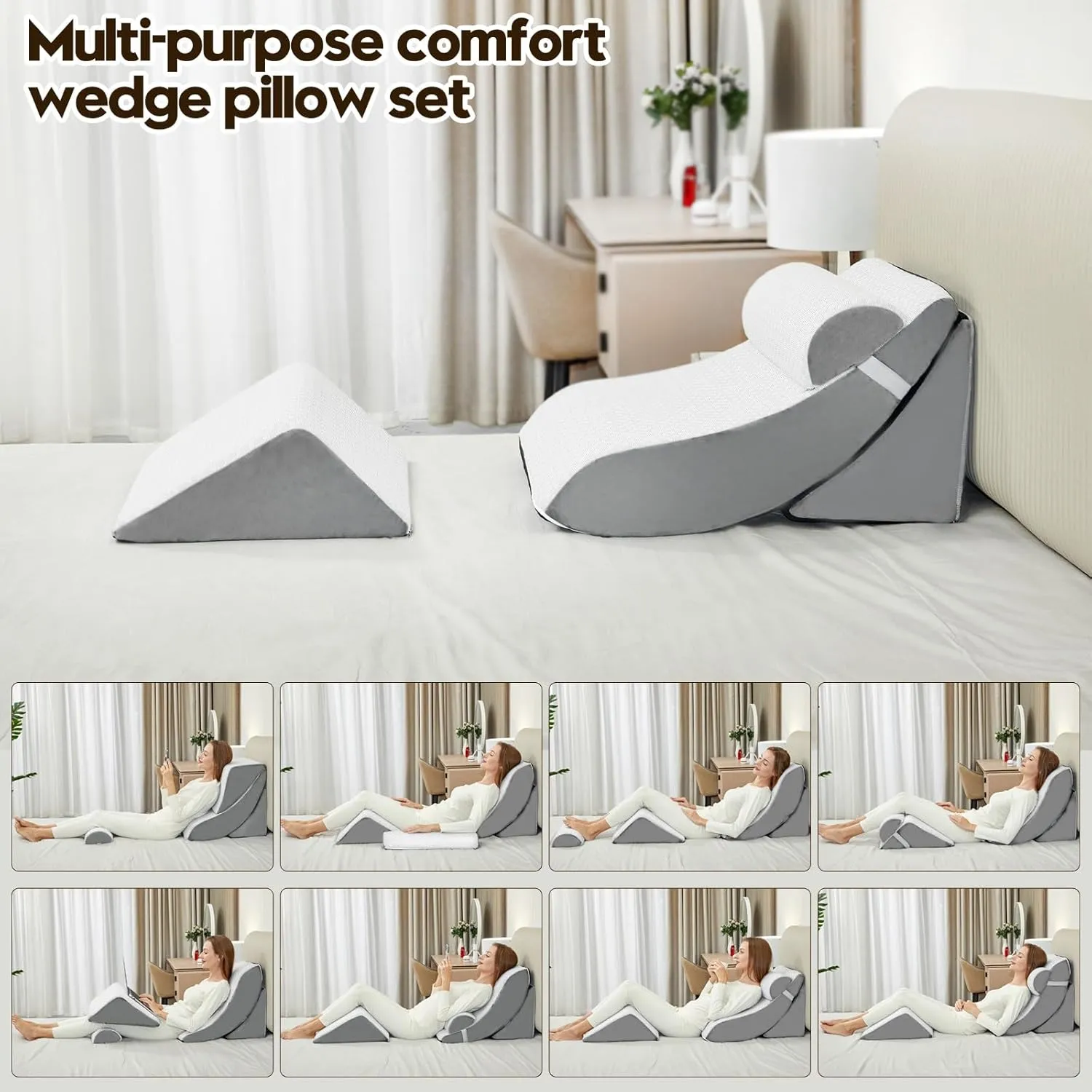 4pcs Wedge Pillow Set,Wedge Pillows for Back Pain Relief and Leg Pain,Wedge Pillow for Acid Reflux Relief and Anti-snoring.