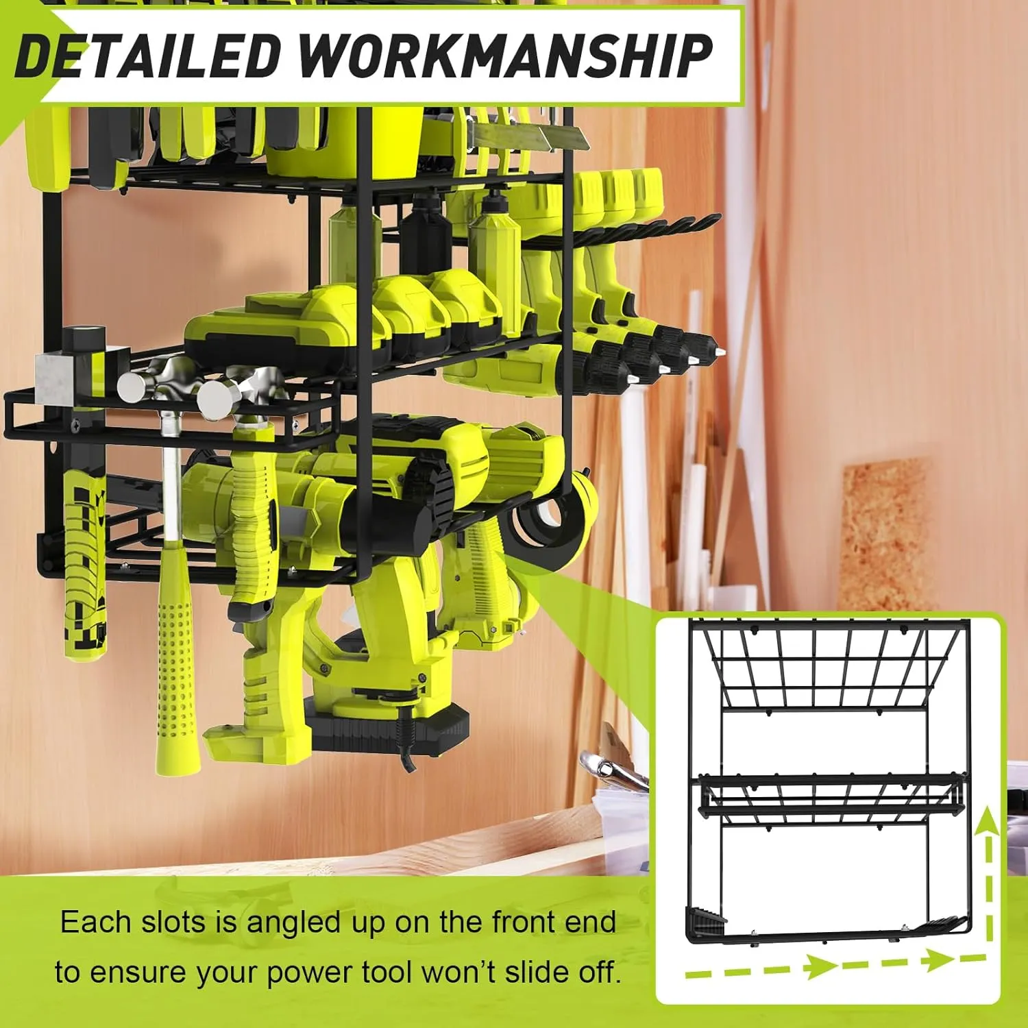 5 Layers 2 IN 1 Power Tool Organizer Wall Mount Garden Tool Organizer, 8 Cordless Drill Holder Heavy Duty Metal Loads 250LBS, Power Tool Shelf for Garage Tool, Utility Rack Garden Tool Storage