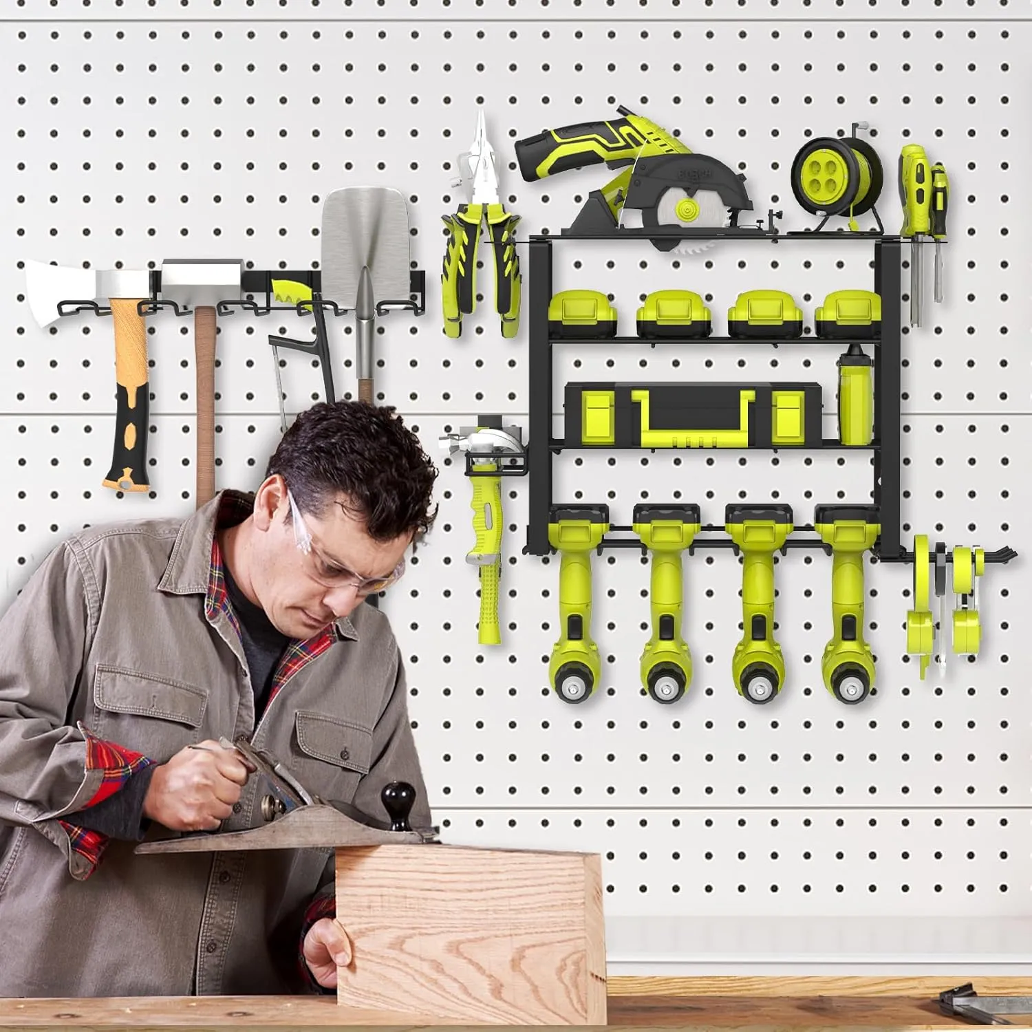5 Layers 2 IN 1 Power Tool Organizer Wall Mount Garden Tool Organizer, 8 Cordless Drill Holder Heavy Duty Metal Loads 250LBS, Power Tool Shelf for Garage Tool, Utility Rack Garden Tool Storage
