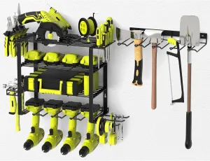 5 Layers 2 IN 1 Power Tool Organizer Wall Mount Garden Tool Organizer, 8 Cordless Drill Holder Heavy Duty Metal Loads 250LBS, Power Tool Shelf for Garage Tool, Utility Rack Garden Tool Storage