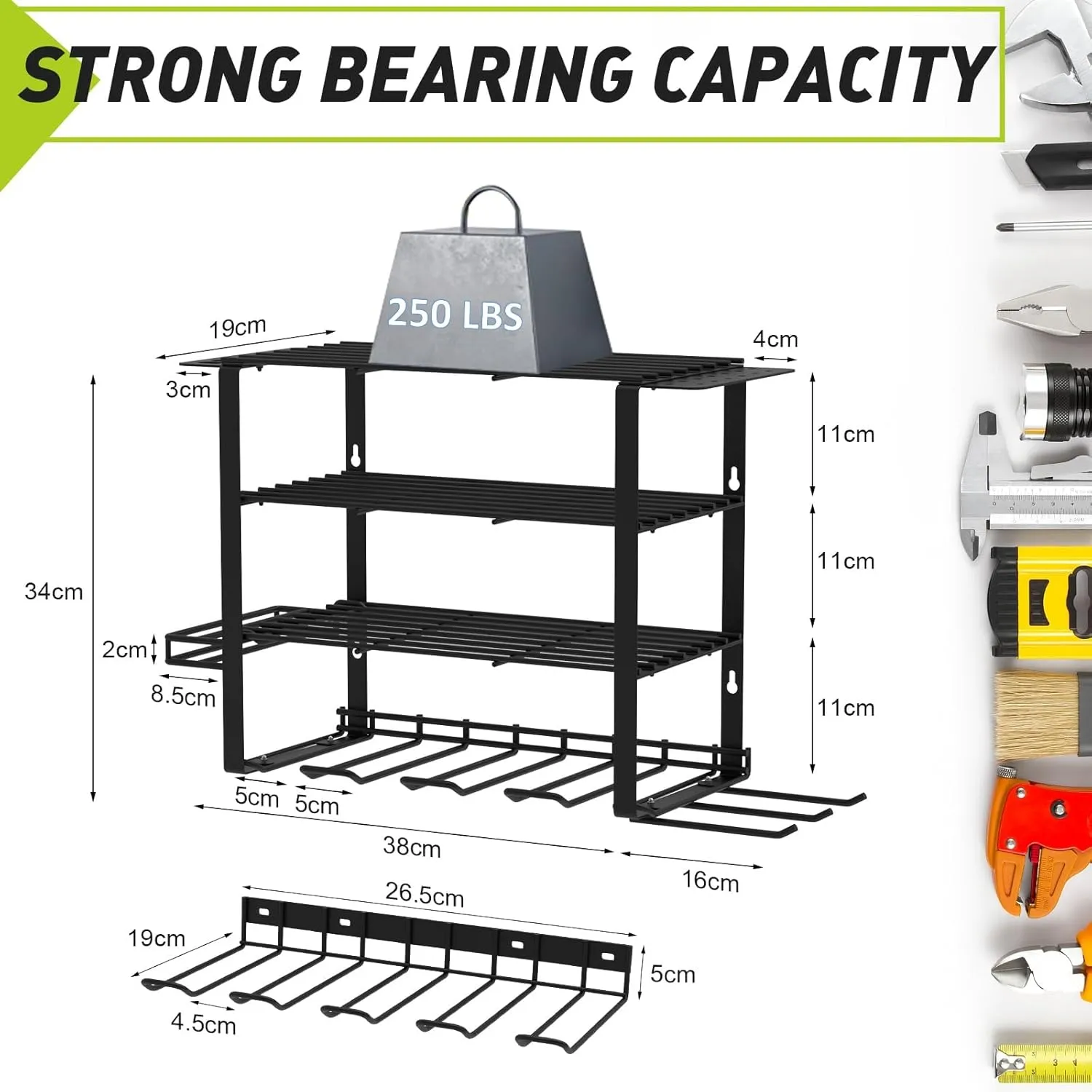 5 Layers 2 IN 1 Power Tool Organizer Wall Mount Garden Tool Organizer, 8 Cordless Drill Holder Heavy Duty Metal Loads 250LBS, Power Tool Shelf for Garage Tool, Utility Rack Garden Tool Storage