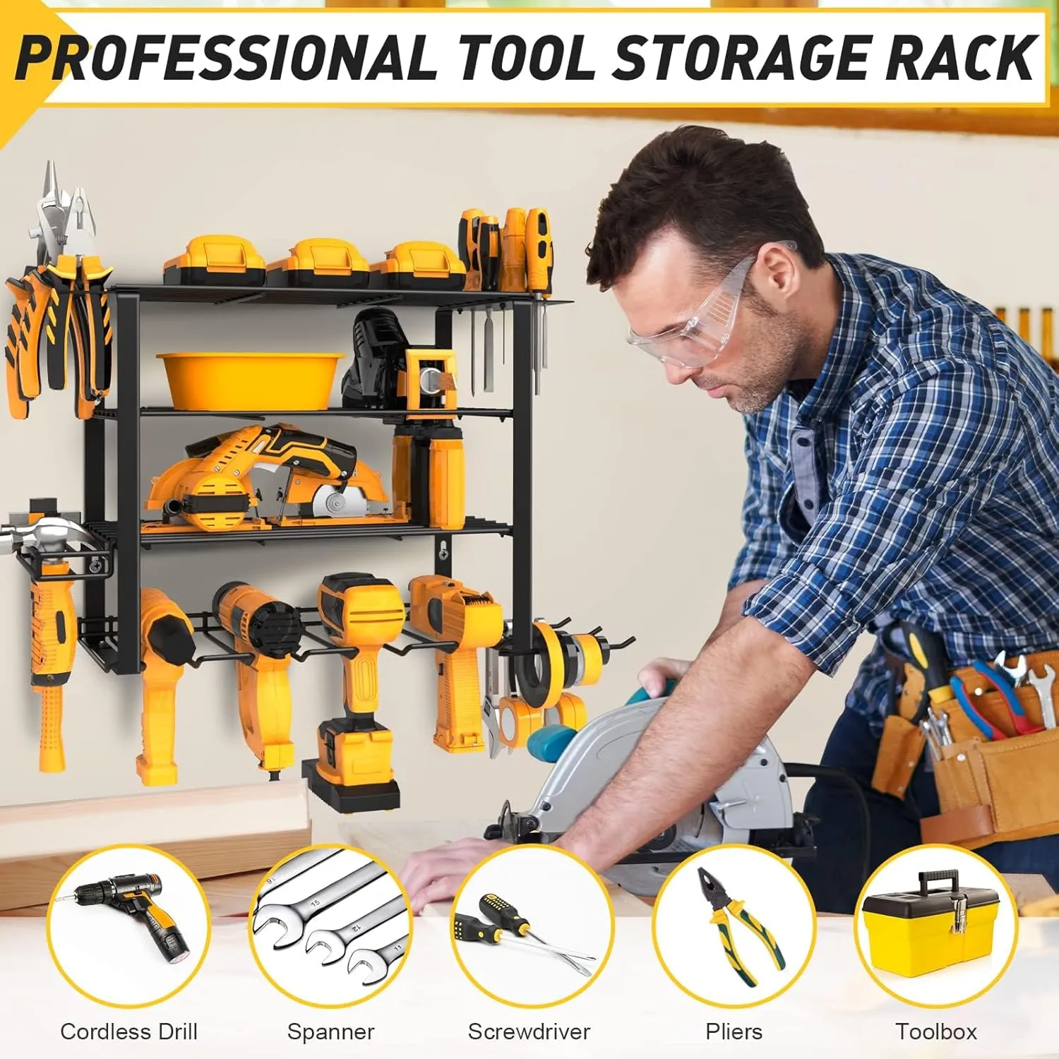 5 Layers 2 IN 1 Power Tool Organizer Wall Mount Garden Tool Organizer, 8 Cordless Drill Holder Heavy Duty Metal Loads 250LBS, Power Tool Shelf for Garage Tool, Utility Rack Garden Tool Storage