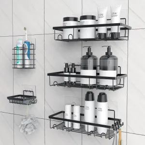 5 Pack Shower Caddy, Adhesive Organizer for Bathroom & Kitchen, Large Capacity Rustproof Stainless Steel Shelves No Drilling