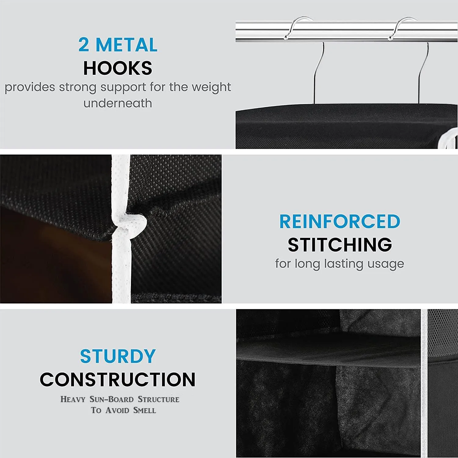 5-Shelf Hanging Closet Organizer With 6 Mesh Pockets Black - Double R Bags
