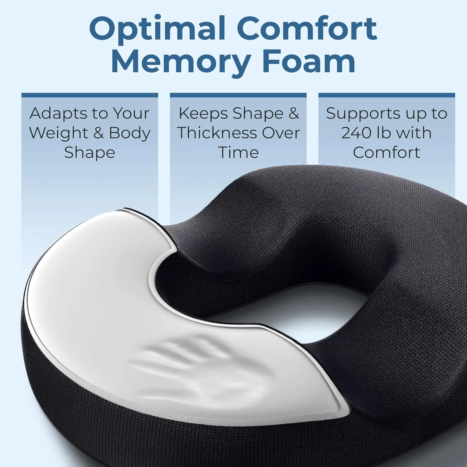 5 STARS UNITED Donut Pillow Hemorrhoid Tailbone Cushion – Large Cushion for Pain Relief – Coccyx, Prostate, Sciatica, Pelvic Floor, Pressure Sores, Pregnancy, Postpartum Recovery, Black