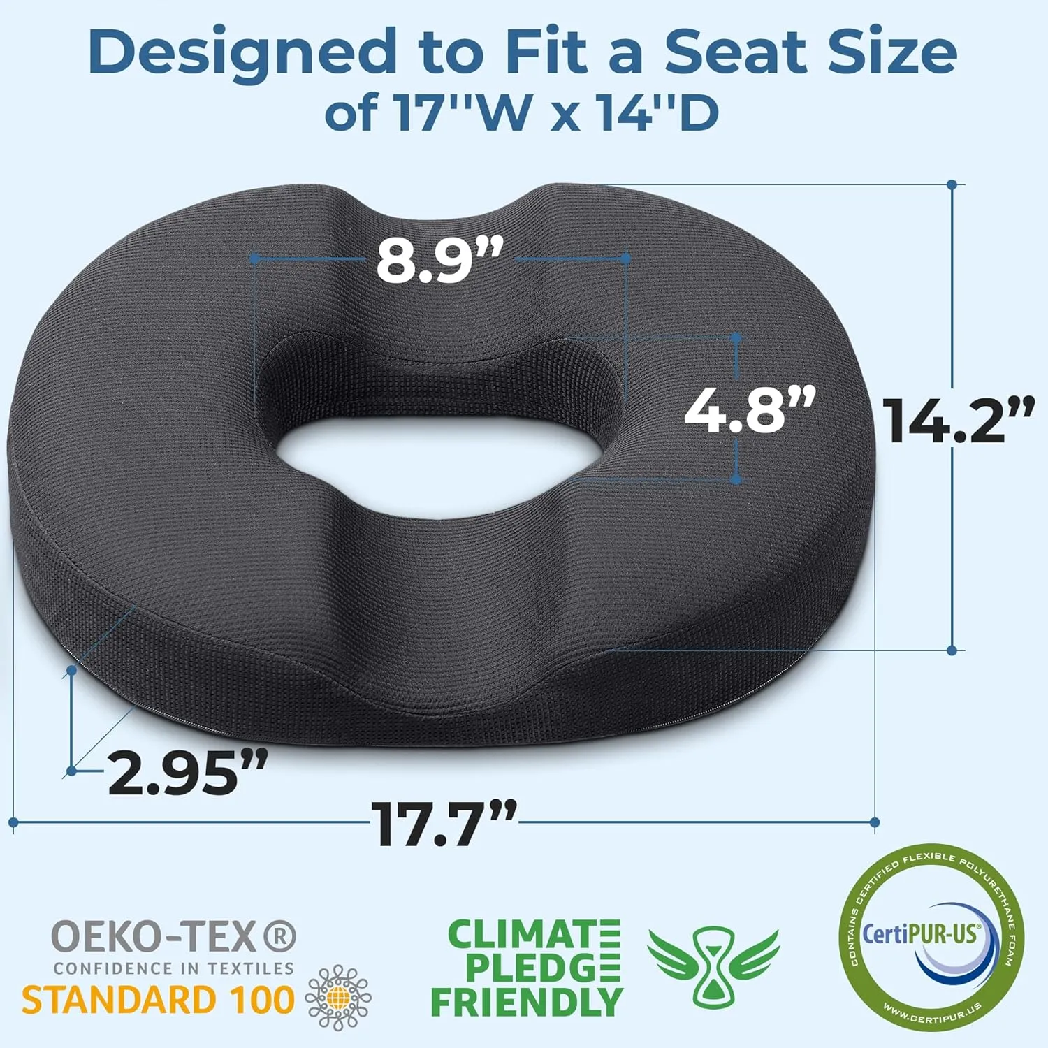 5 STARS UNITED Donut Pillow Hemorrhoid Tailbone Cushion – Large Cushion for Pain Relief – Coccyx, Prostate, Sciatica, Pelvic Floor, Pressure Sores, Pregnancy, Postpartum Recovery, Dark Gray