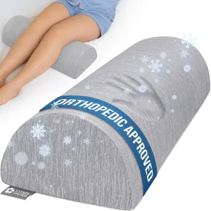 5 STARS UNITED Knee Pillow for Back Sleeping – Cooling Cover - Memory Foam Cushion for Sciatica Pain Relief – Under Leg Support for Sleeping on Back – Large Half Moon Bolster for Bed, Arctic Gray