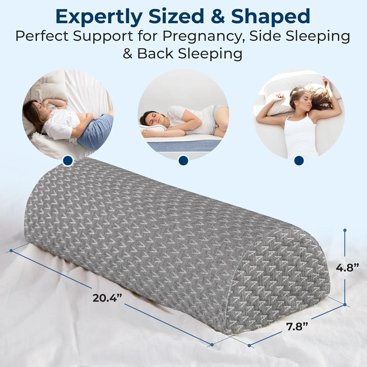 5 STARS UNITED Knee Pillow for Back Sleeping – Memory Foam Cushion for Sciatica Pain Relief – Under Leg Support for Sleeping on Back – Half Moon Bolster for Bed, Gray