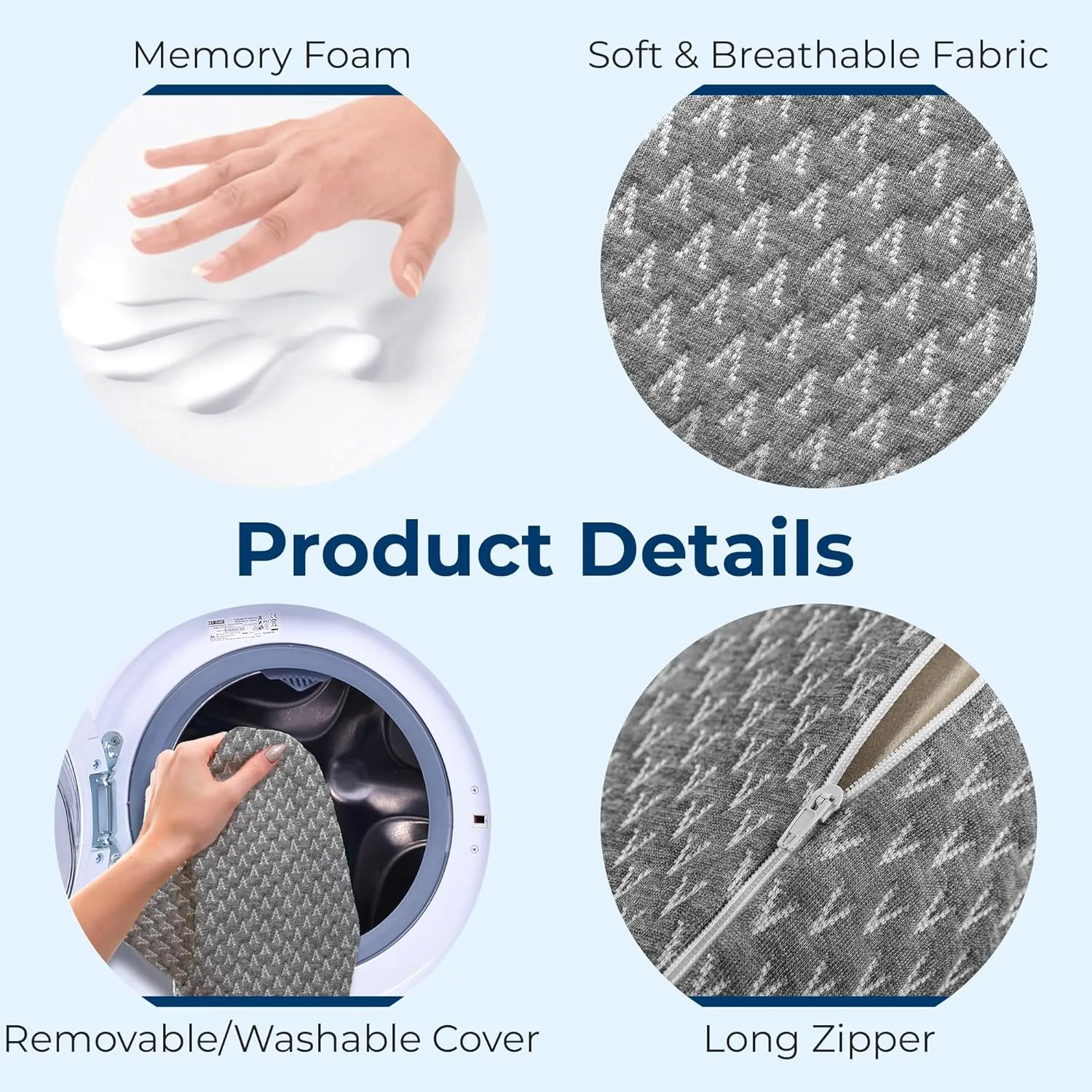 5 STARS UNITED Knee Pillow for Back Sleeping – Memory Foam Cushion for Sciatica Pain Relief – Under Leg Support for Sleeping on Back – Half Moon Bolster for Bed, Gray