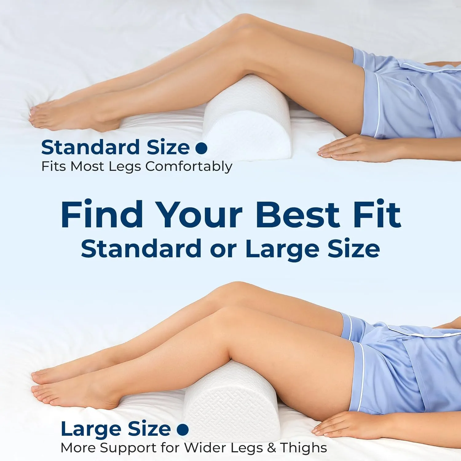 5 STARS UNITED Knee Pillow for Back Sleeping – Memory Foam Cushion for Sciatica Pain Relief – Under Leg Support for Sleeping on Back – Large Half Moon Bolster for Bed, White