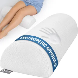 5 STARS UNITED Knee Pillow for Back Sleeping – Memory Foam Cushion for Sciatica Pain Relief – Under Leg Support for Sleeping on Back – Large Half Moon Bolster for Bed, White