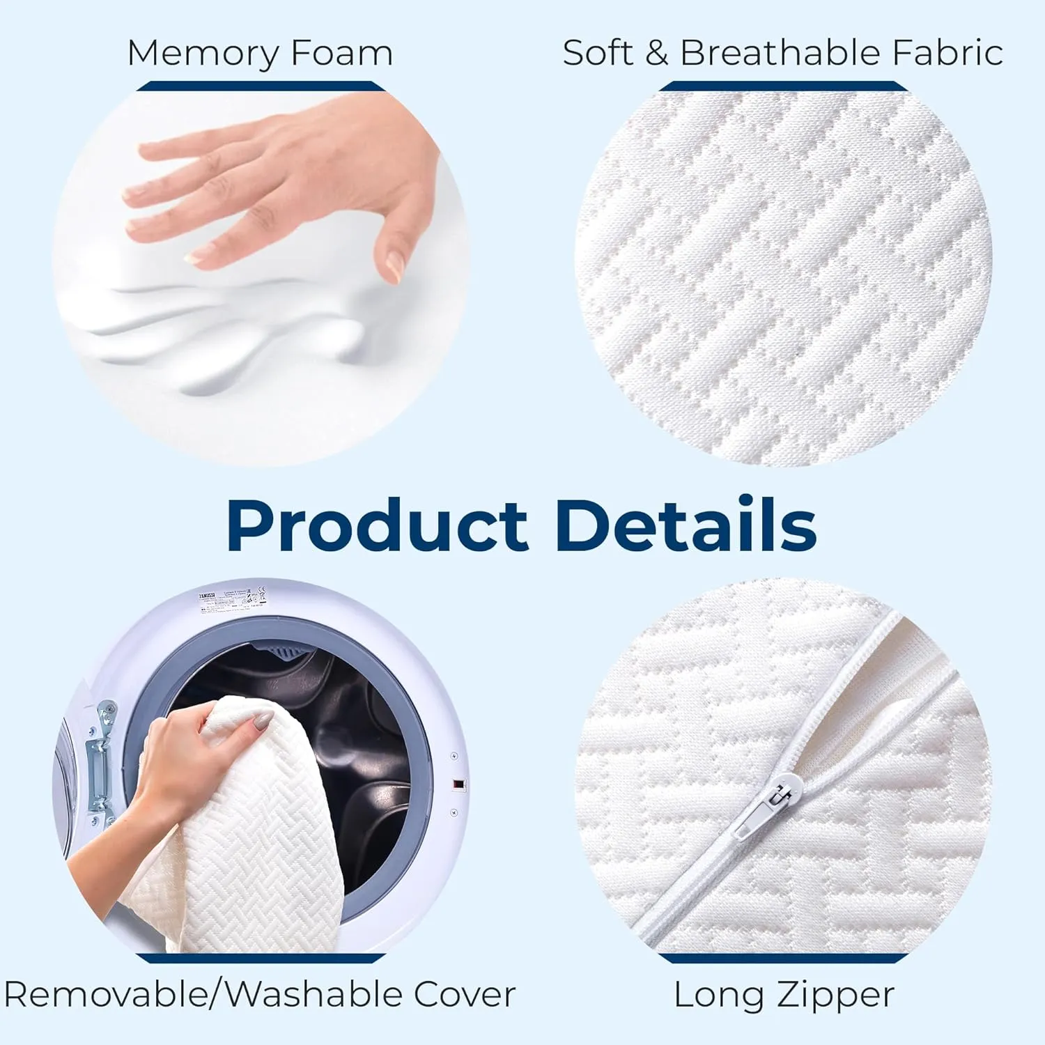 5 STARS UNITED Knee Pillow for Back Sleeping – Memory Foam Cushion for Sciatica Pain Relief – Under Leg Support for Sleeping on Back – Large Half Moon Bolster for Bed, White