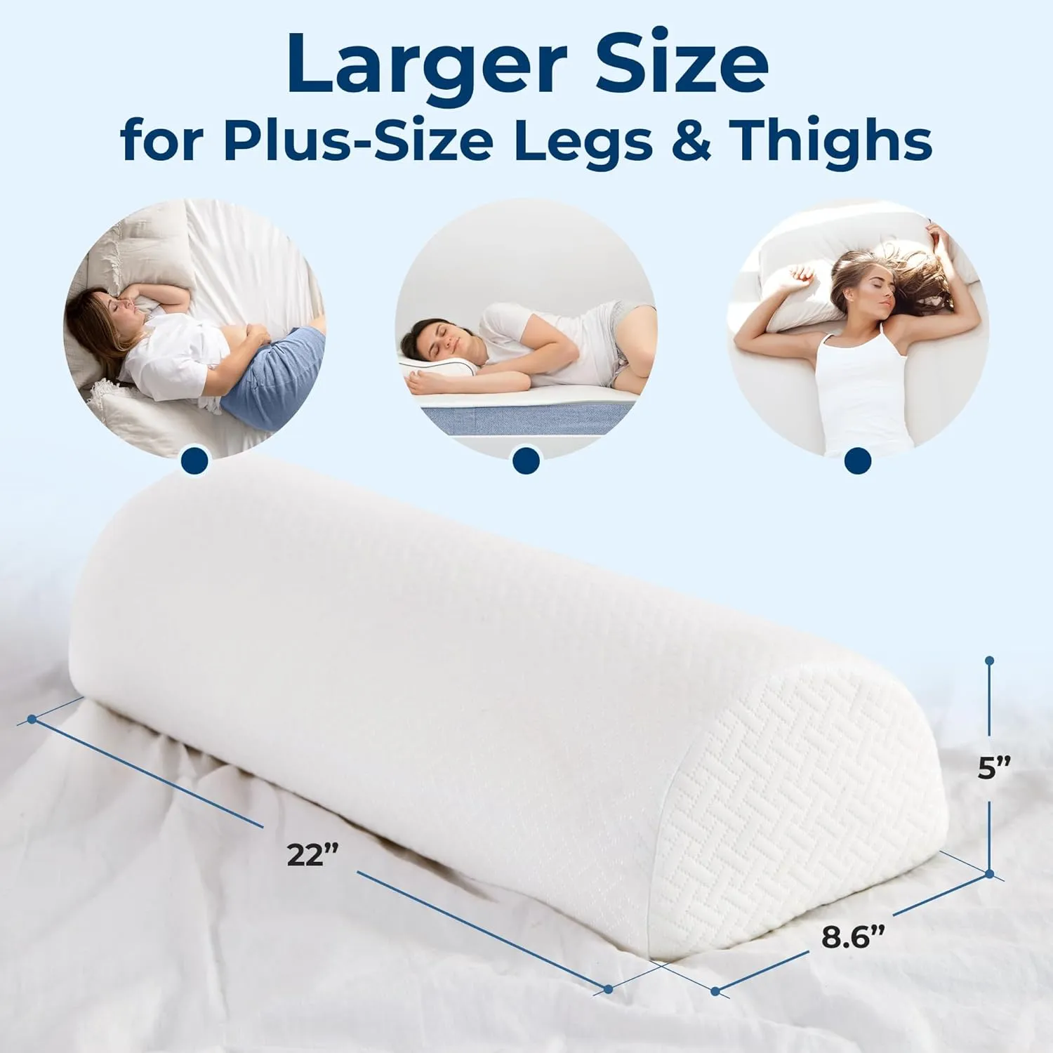 5 STARS UNITED Knee Pillow for Back Sleeping – Memory Foam Cushion for Sciatica Pain Relief – Under Leg Support for Sleeping on Back – Large Half Moon Bolster for Bed, White