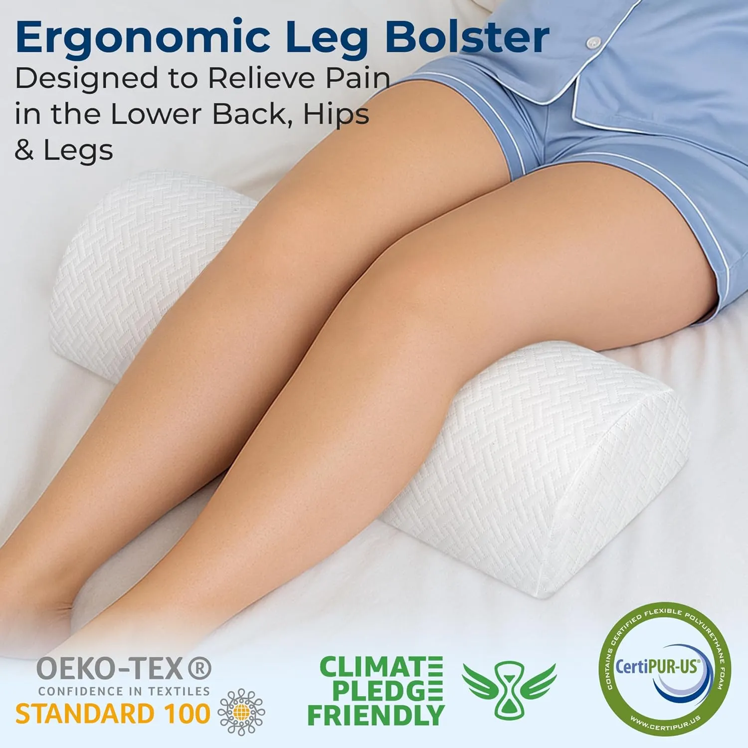 5 STARS UNITED Knee Pillow for Back Sleeping – Memory Foam Cushion for Sciatica Pain Relief – Under Leg Support for Sleeping on Back – Large Half Moon Bolster for Bed, White