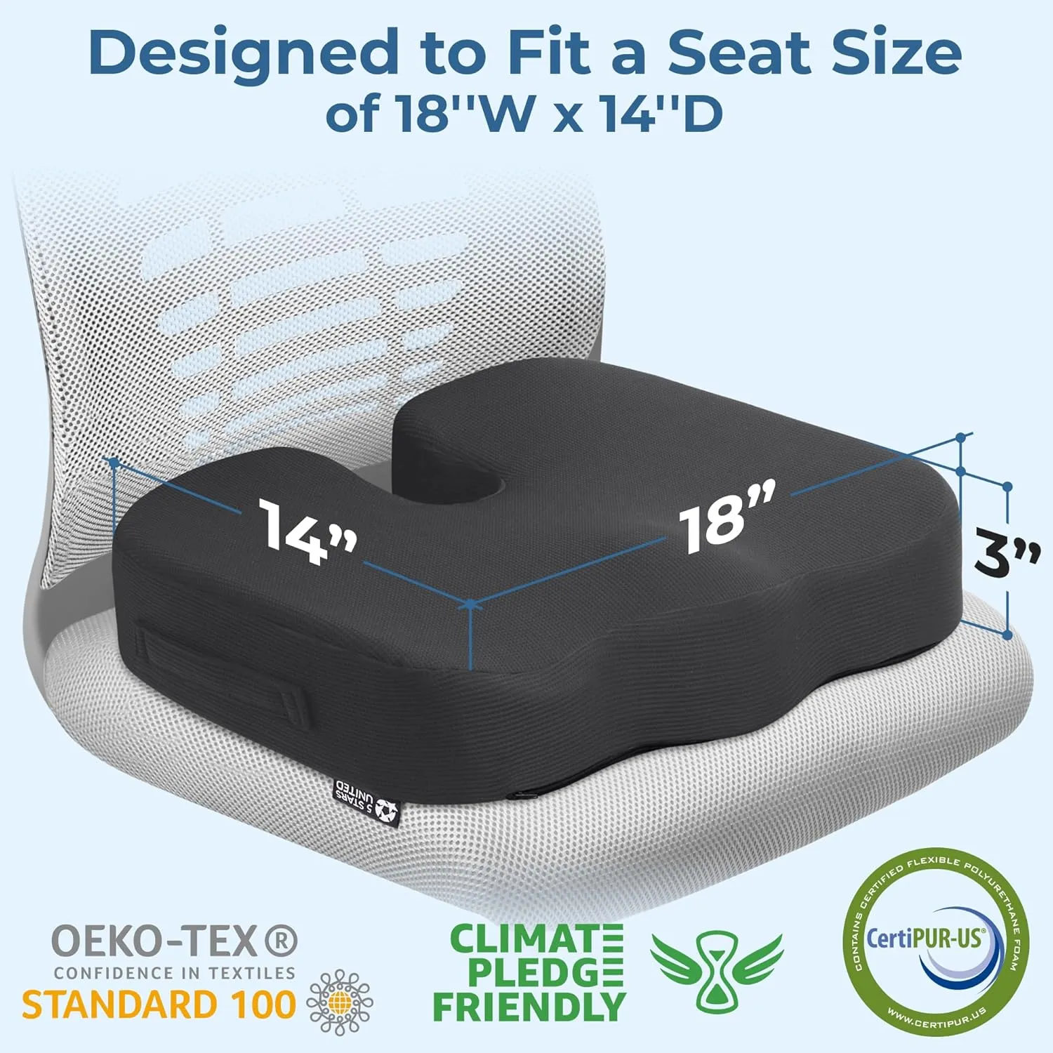 5 STARS UNITED Seat Cushion for Tailbone Pain Relief – Memory Foam Lifting Pillow for Coccyx, Hip, Hemorrhoid, Sciatica & Post-Surgery Recovery – Wheelchair, Car, Desk, Gaming & Office Chairs, D Gray