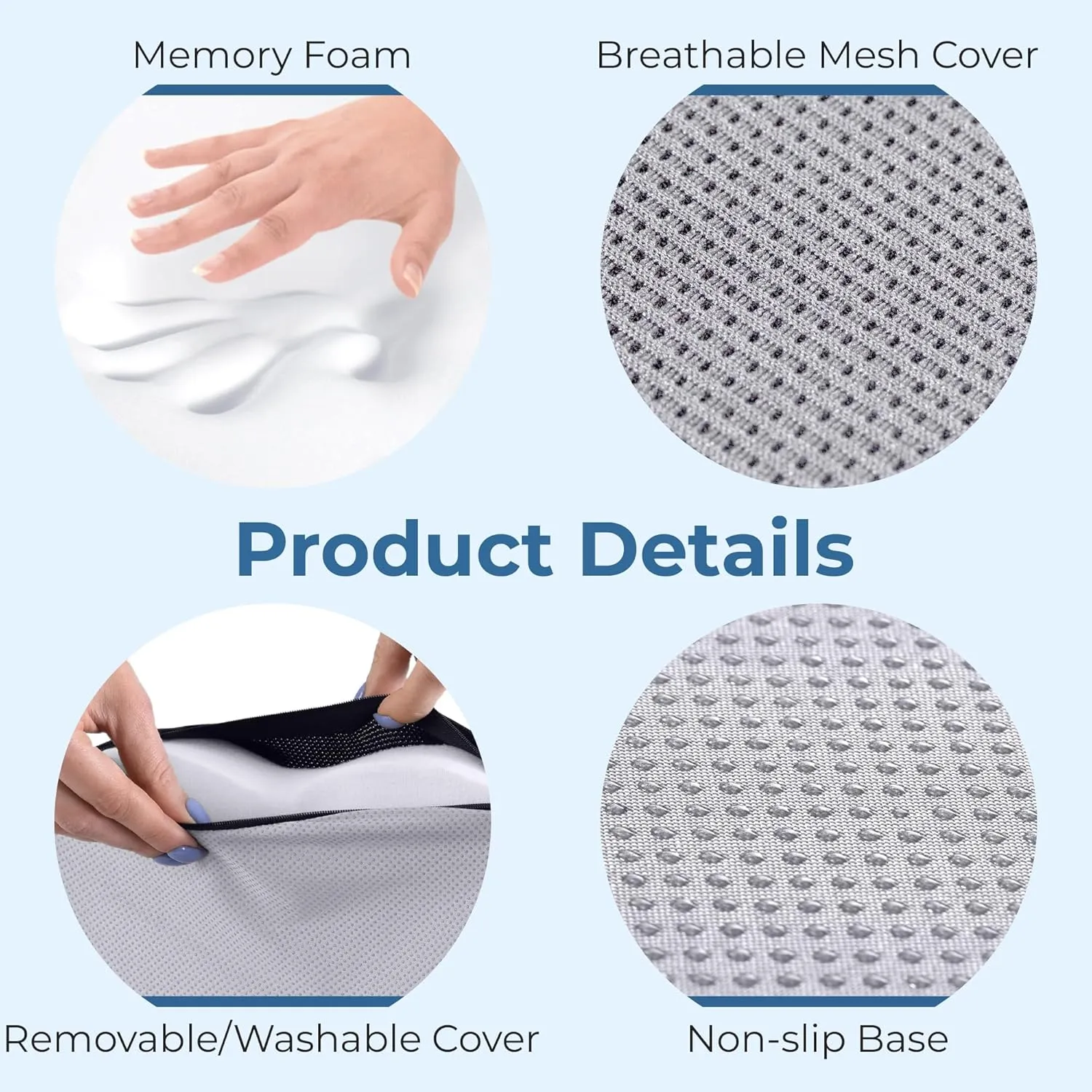 5 STARS UNITED Seat Cushion for Tailbone Pain Relief – Memory Foam Lifting Pillow for Coccyx, Hip, Hemorrhoid, Sciatica & Post-Surgery Recovery – Wheelchair, Car, Desk, Gaming & Office Chairs, L Gray