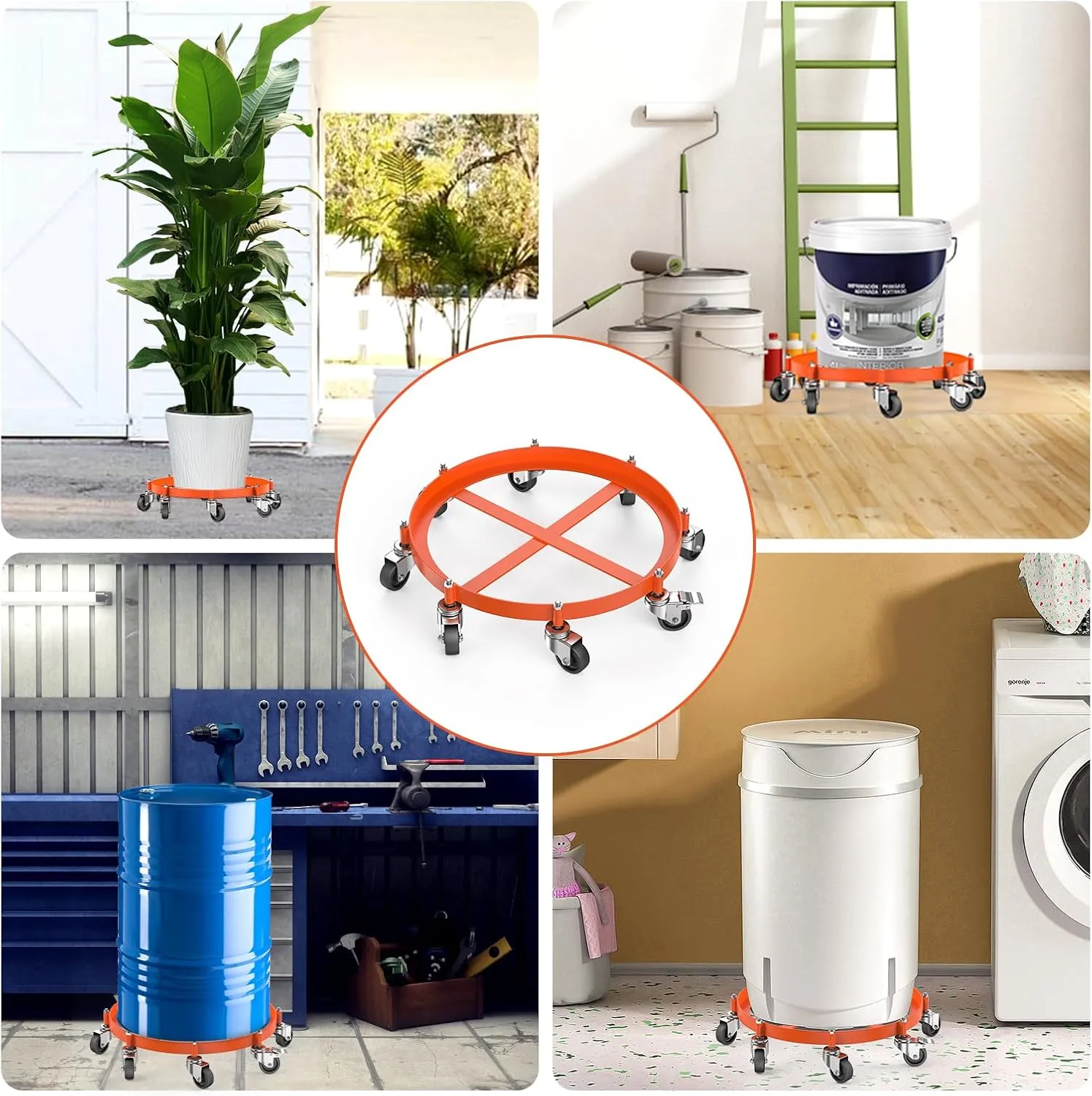 55 Gallon Heavy Duty Drum Dolly, 2,000 Pound Capacity Barrel Dolly with Steel Frame 8 Swivel Casters Wheel, Barrel Cart with Brake for Warehouse Drum Handling, 1 Pack