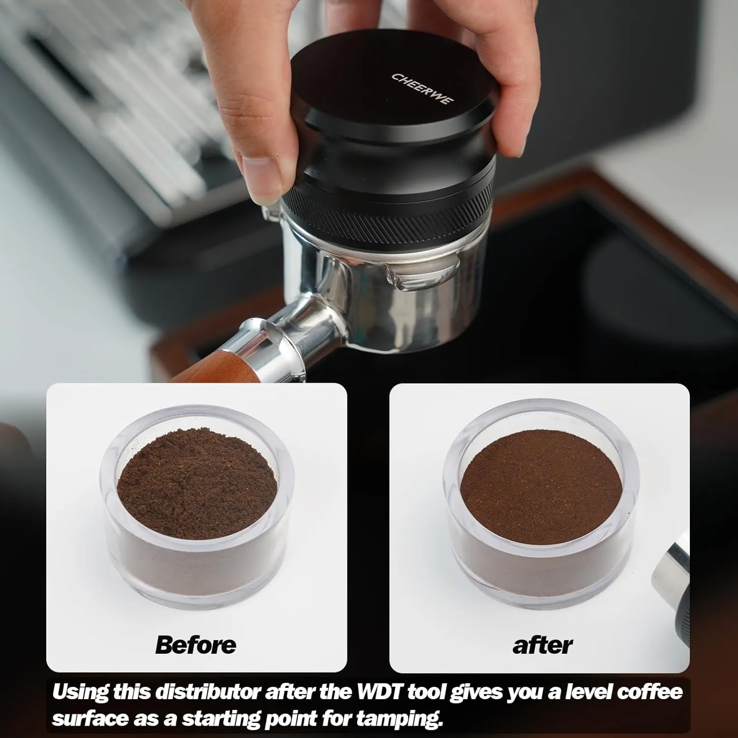58mm Espresso Distribution Tool, Gravity Coffee Distributor, Adjustable Depth Espresso Tool, Compatible with 58mm Breville/Rancilio/La Marzocco Espresso Portafilter