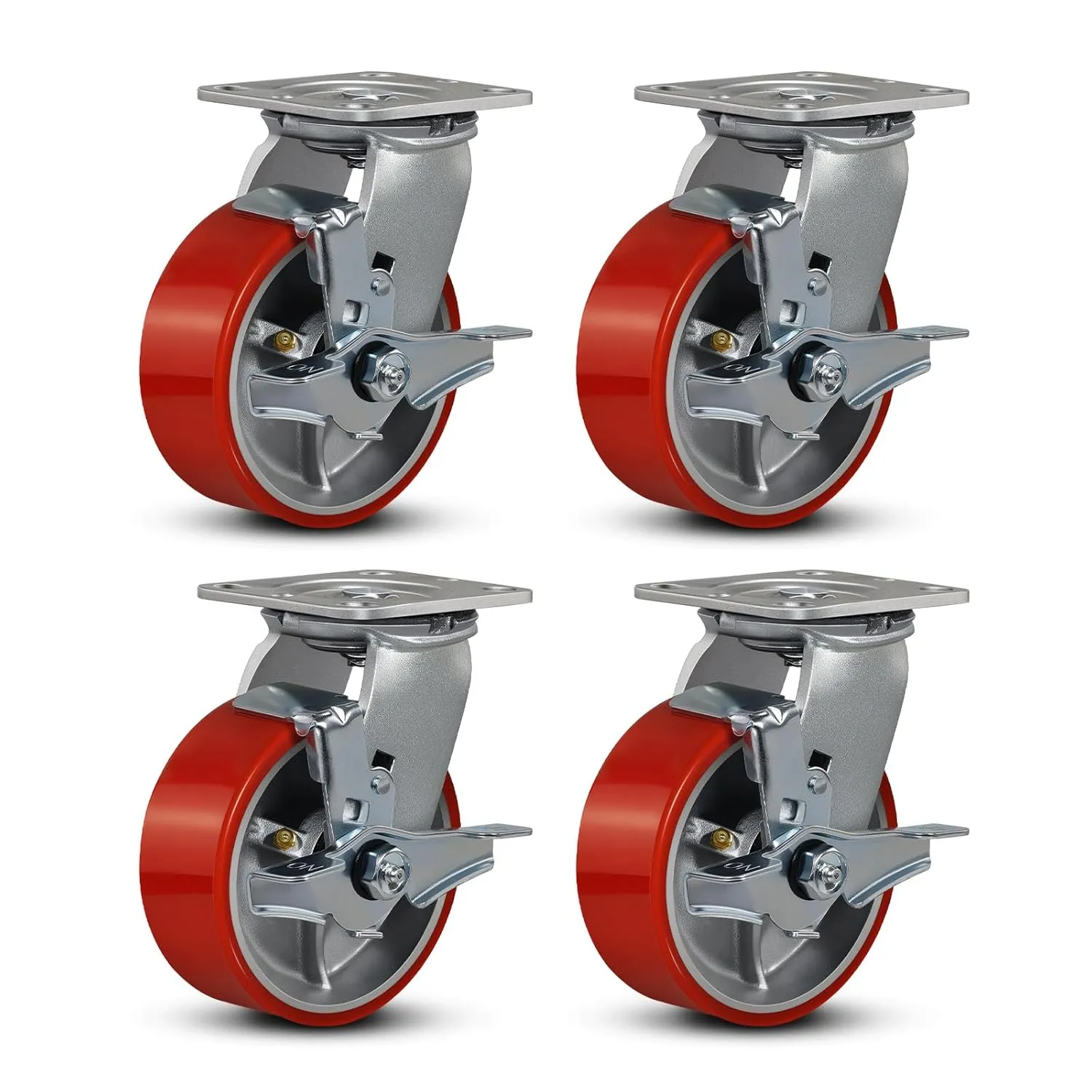 5"x2" Industrial Casters- Heavy Duty casters,Polyurethane Casters Wheel,Capacity up to 4000 Lb. Use for Platform Truck, U-Boat Cart,Workbenches(4 Brake)