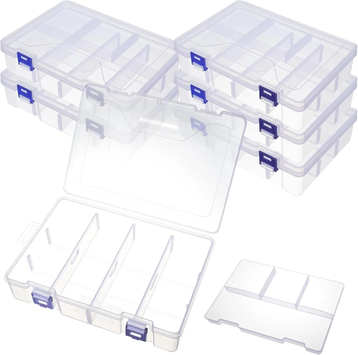 6 Pack Fishing Tackle Box Organizer Storage Clear Fishing Box with Movable Tray Plastic Waterproof Compartment Organizer for Lure Container Craft Beads Jewelry