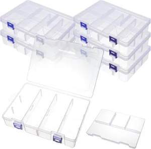 6 Pack Fishing Tackle Box Organizer Storage Clear Fishing Box with Movable Tray Plastic Waterproof Compartment Organizer for Lure Container Craft Beads Jewelry