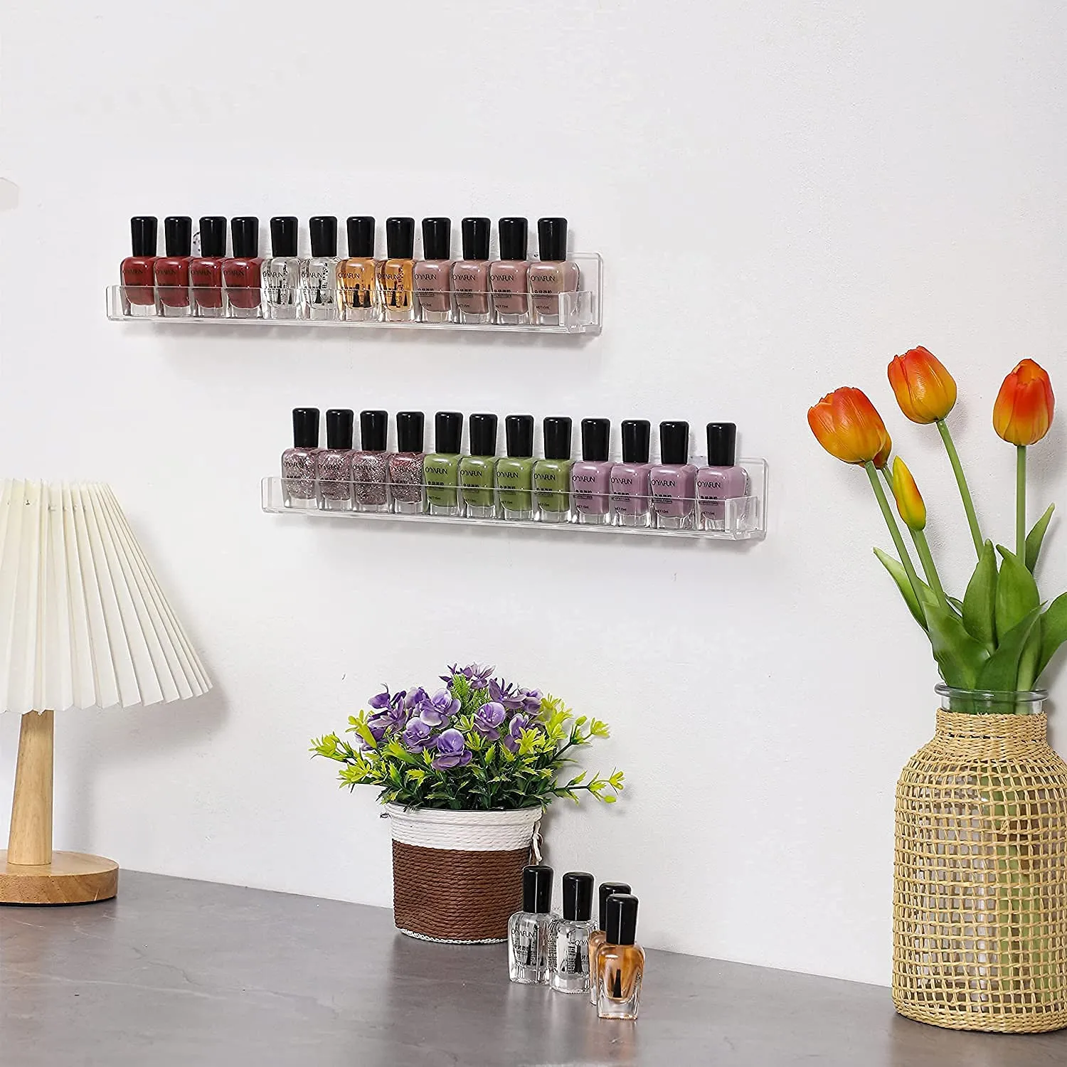 6 Pack Nail Polish Shelves for Wall,Hanging Clear Acrylic Nail Polish Rack Wall Mounted Shelf for Nail Salon Wall Essential Oil Shelf,Gel Fingernail Polish Holder and Tattoo Studio Decor Paint