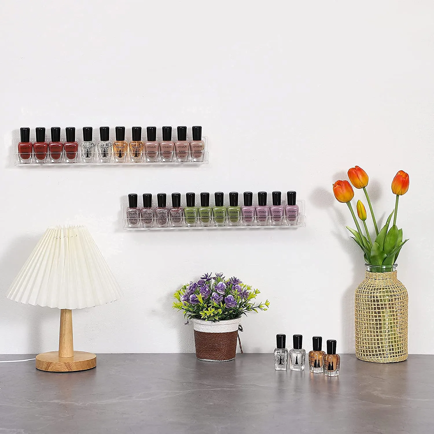 6 Pack Nail Polish Shelves for Wall,Hanging Clear Acrylic Nail Polish Rack Wall Mounted Shelf for Nail Salon Wall Essential Oil Shelf,Gel Fingernail Polish Holder and Tattoo Studio Decor Paint