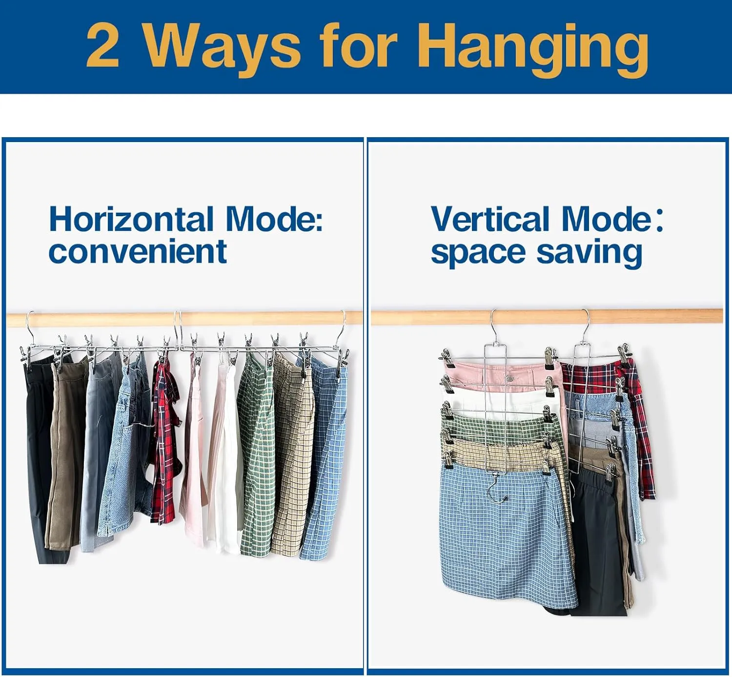 6 Piece Pants Hangers Space Saving,Skirt Hanges with Clips 5 Tier,Closet Organizers and Storage Magic Hangers,Clothes Hangers Space Saver,Closet Organization for Skirt,Trousers,Jeans,Legging