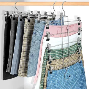 6 Piece Pants Hangers Space Saving,Skirt Hanges with Clips 5 Tier,Closet Organizers and Storage Magic Hangers,Clothes Hangers Space Saver,Closet Organization for Skirt,Trousers,Jeans,Legging