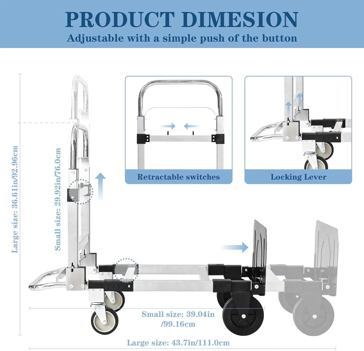 600-Pound Heavy-Duty 4-Wheel Folding Hand Truck/Cart with Adjustable Height & Length for Ultimate Versatility
