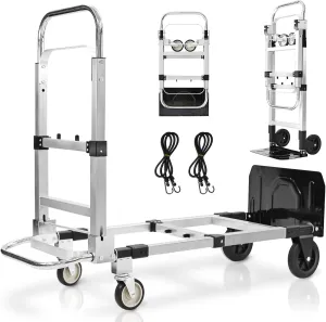 600-Pound Heavy-Duty 4-Wheel Folding Hand Truck/Cart with Adjustable Height & Length for Ultimate Versatility