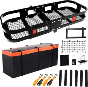 60" X 24" X 6" Trailer Hitch Cargo Carrier Rack 500 Lbs,Heavy Duty Folding Trailer Luggage Carrier Fits 2" Hitch Receiver with Waterproof Bag,Cargo Net, Stabilizer for Truck,SUV,RV