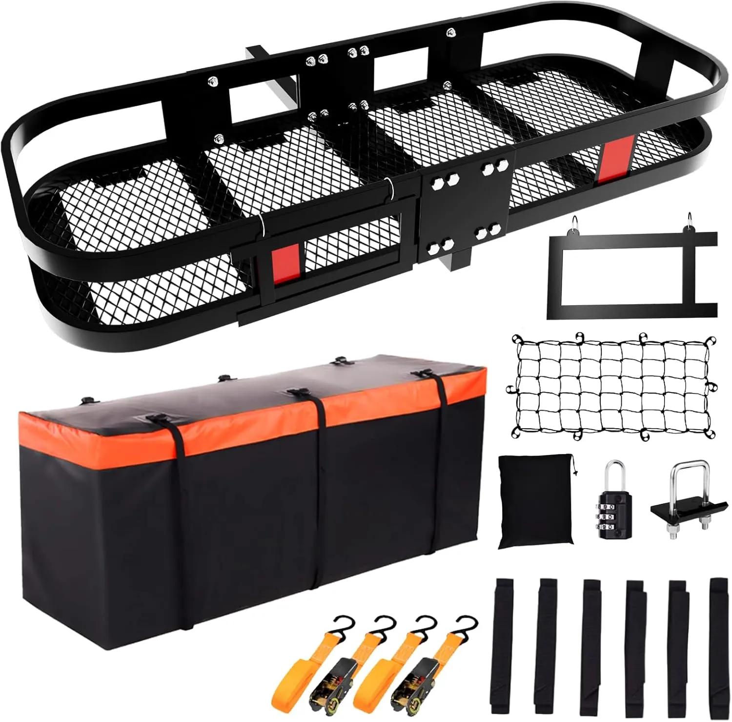 60" X 24" X 6" Trailer Hitch Cargo Carrier Rack 500 Lbs,Heavy Duty Folding Trailer Luggage Carrier Fits 2" Hitch Receiver with Waterproof Bag,Cargo Net, Stabilizer for Truck,SUV,RV