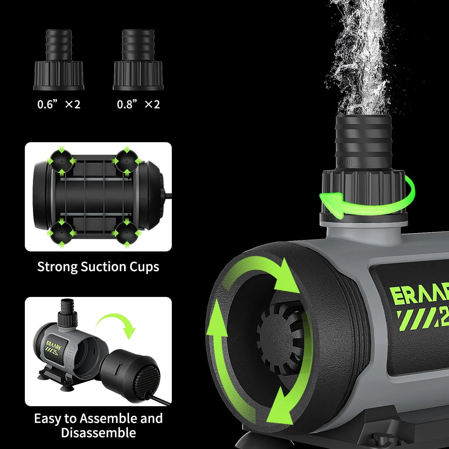 650GPH Submersible Water Pump 25W Ultra Quiet Small Fountain Pump with control box can control the water flow and adjust the flow rate for Aquariums, Fish Tank, Pond, Hydroponics (Black)