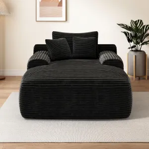 67'' Boneless Chaise Lounge Chair Indoor,Cloud Sofa Couch Bed,Sleeper Chair for Living Room Bedroom, Oversized Corduroy Couchs with 3 Pillows,No Assembly Deep Seat,Black.