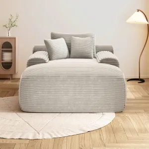 67'' Boneless Chaise Lounge Chair Indoor,Cloud Sofa Couch Bed,Sleeper Chair for Living Room Bedroom, Oversized Corduroy Couchs with 3 Pillows,No Assembly Deep Seat,White.